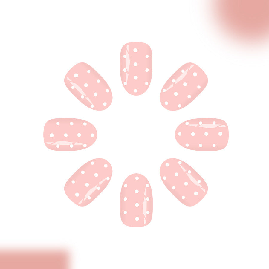 Charming Polka Dot Short Oval Pink Glossy Press On Nail Set