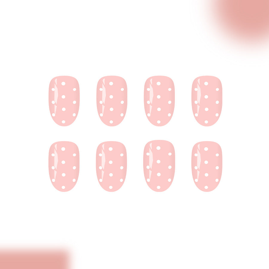 Whimsical Dreamy Pink Short Round with Charming Polka Dots Press-On Nail Set