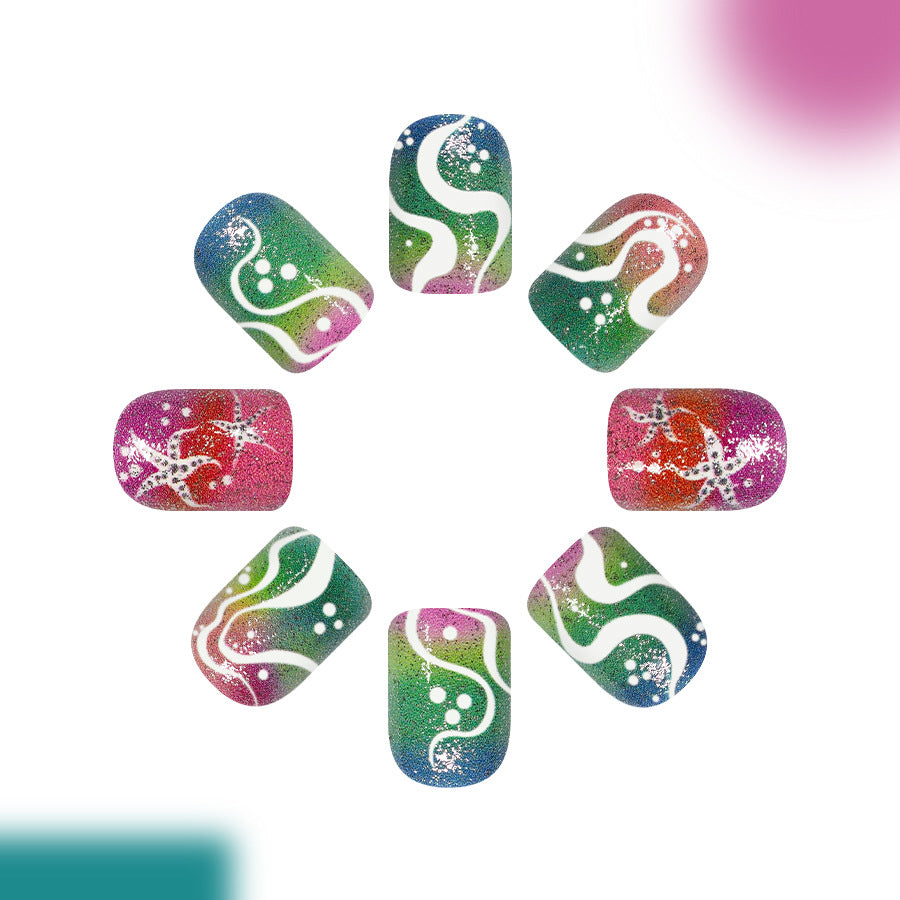 Beach Vibes Short Square Multicolor Gradient with Sparkling Design Press On Nail Set