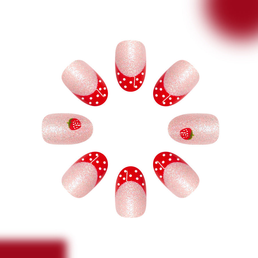 Sweet Strawberry Delight Medium Round Pink Sparkle with Adorable Fruits
