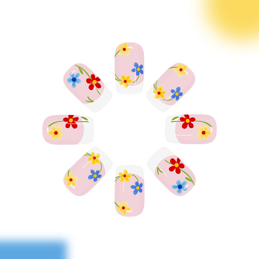 Blossom Fantasy Medium Square Pink Nail Set with Vibrant Floral Design