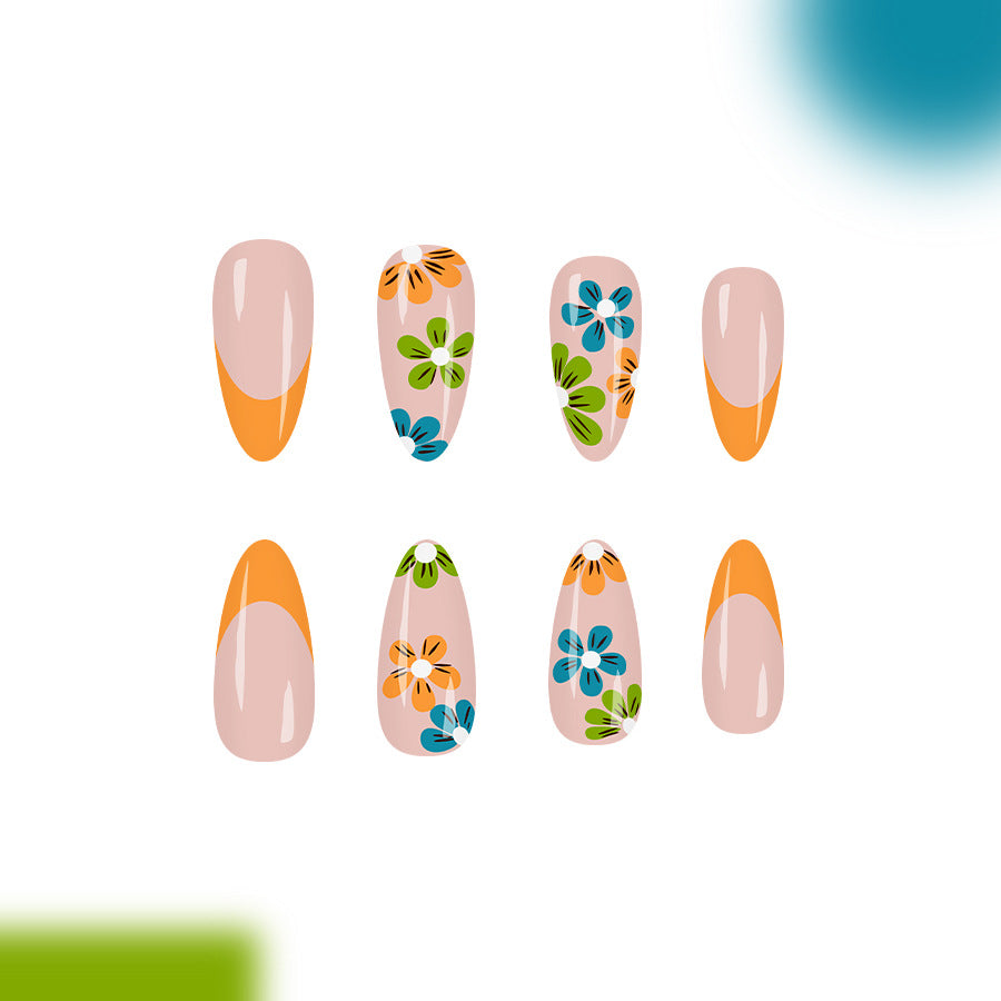 Floral Delight Long Almond Peachy Ombre Press on Nail Set