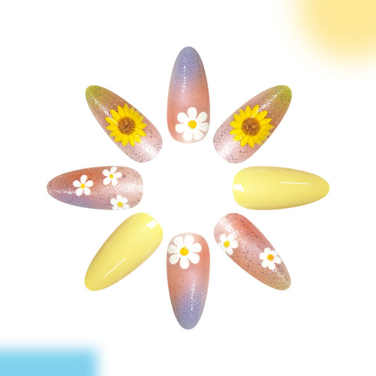 Sunshine Blossom Medium Stiletto Yellow Floral Nail Set