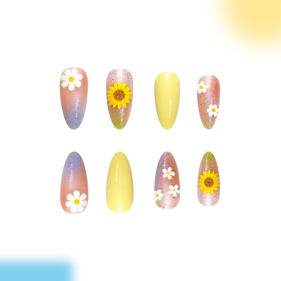Sunshine Bliss Medium Almond Pastel Yellow with Floral Accents Press On Nail Set