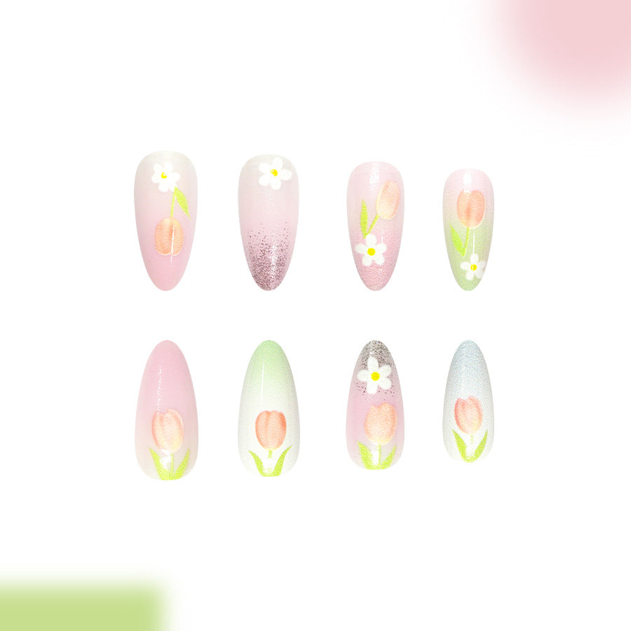 Blossom Beauty Long Almond Pink Pastel Floral Design Press on Nail Set