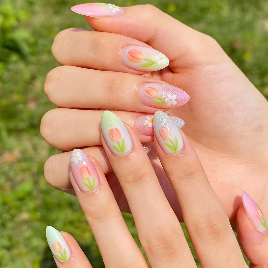 Blossom Dream Long Almond Gradient Floral Press-On Nail Set