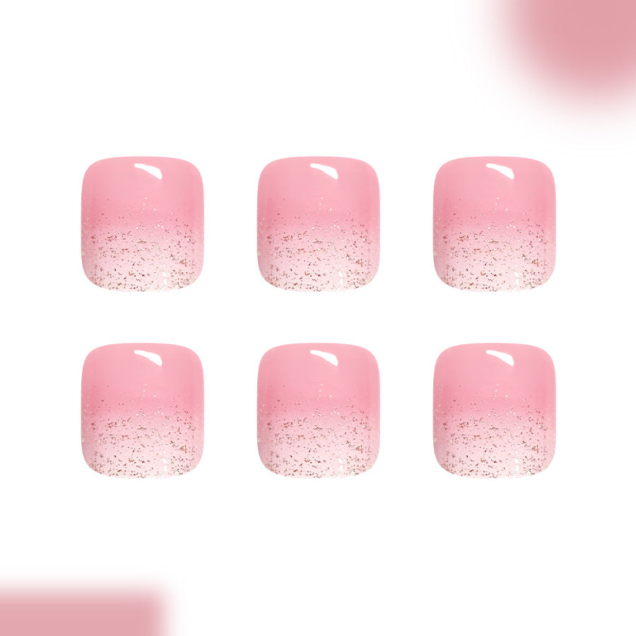 Blushing Elegance Short Square Pink Gradient Glitter Press On Toenail Set