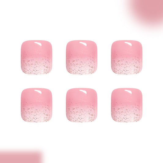 Blushing Elegance Short Square Pink Gradient Glitter Press On Toenail Set