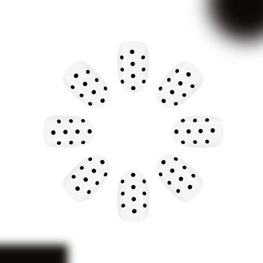 Polka Dot Delight Short Almond White with Black Dots Press On Nail Set