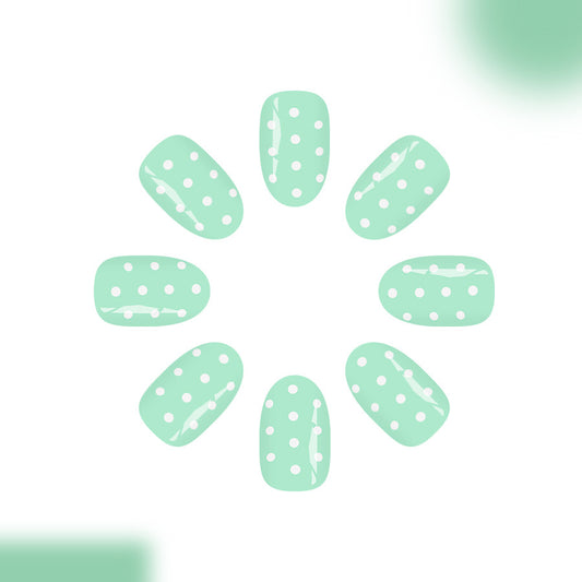 Mint Fresh Delight Short Round Dotted Press On Nail Set