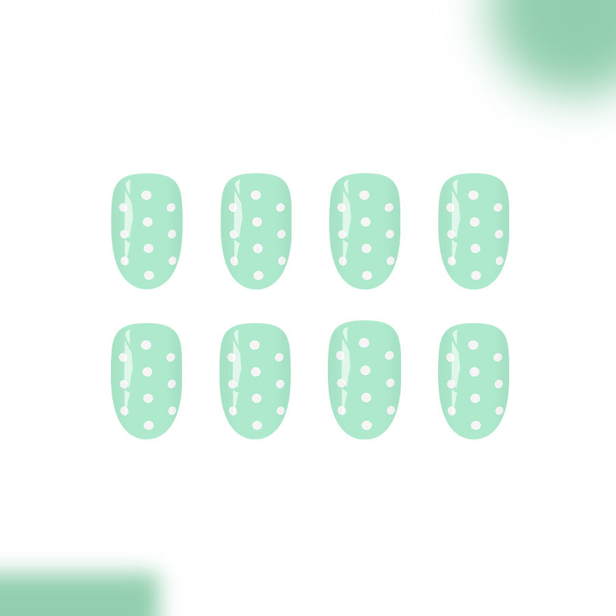 Minty Fresh Short Round Press-On Nail Set with Delightful Polka Dots