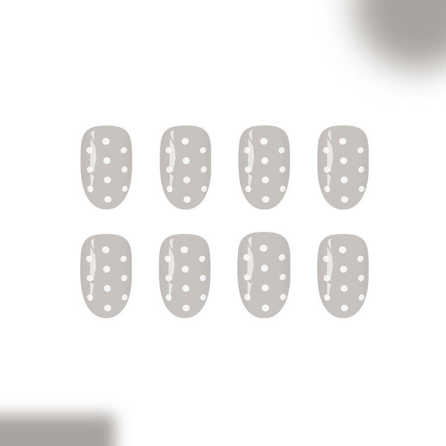 Polka Dot Elegance Medium Oval Gray Press On Nail Set with Glossy Finish
