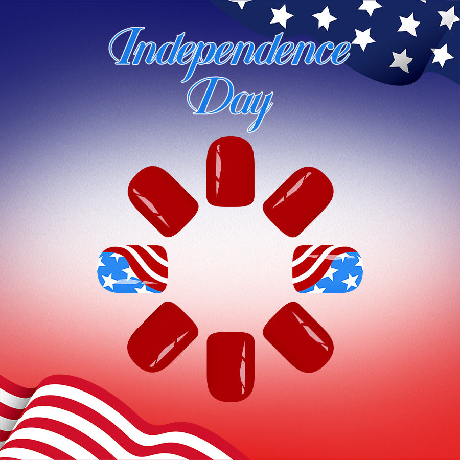 Independence Day Celebration Short Square Red and Star Spangled Press On Nail Set