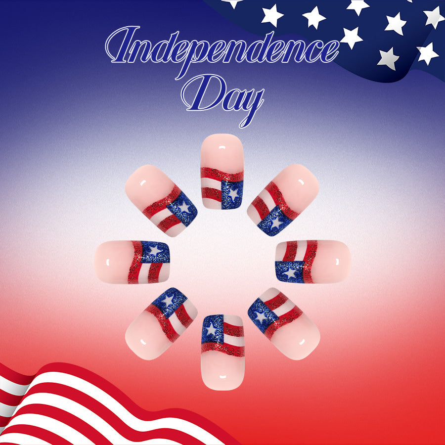 Independence Day Medium Square Red White and Blue Sparkle Press On Nail Set