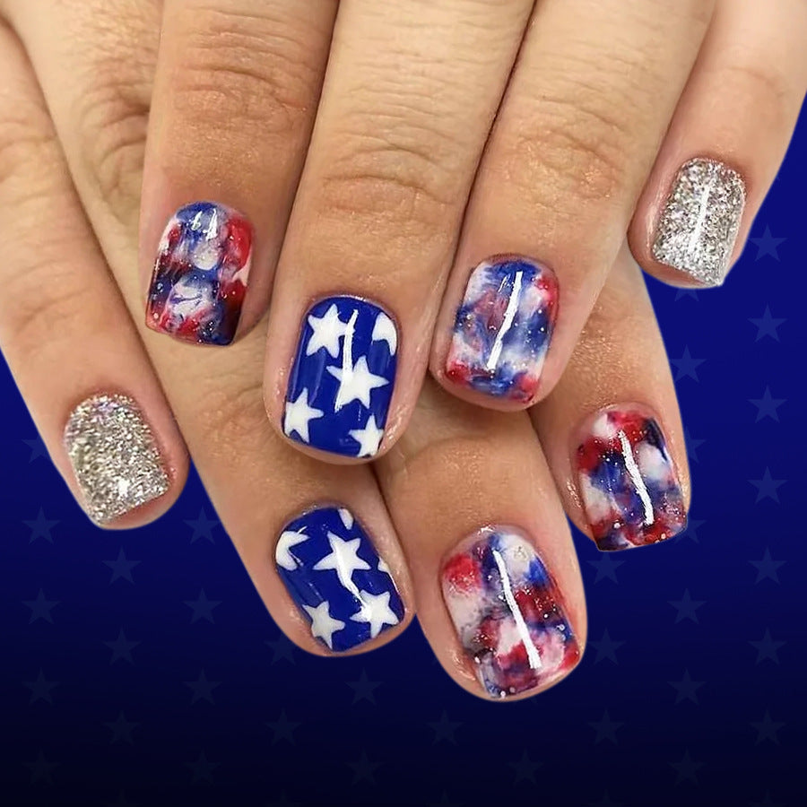 Stars and Stripes Medium Square Red White and Blue Glitter Press on Nail Set