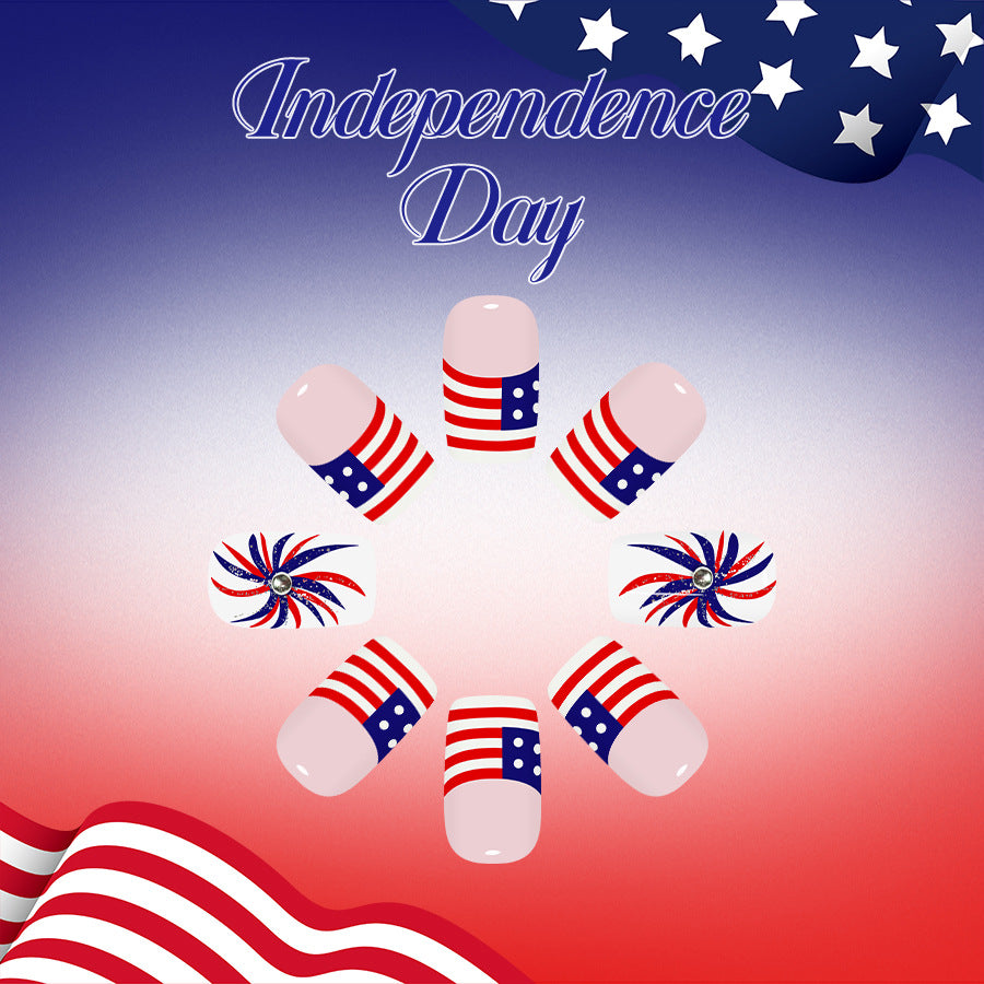 Independence Day Short Square Red and Blue Star Pattern Press On Nail Set