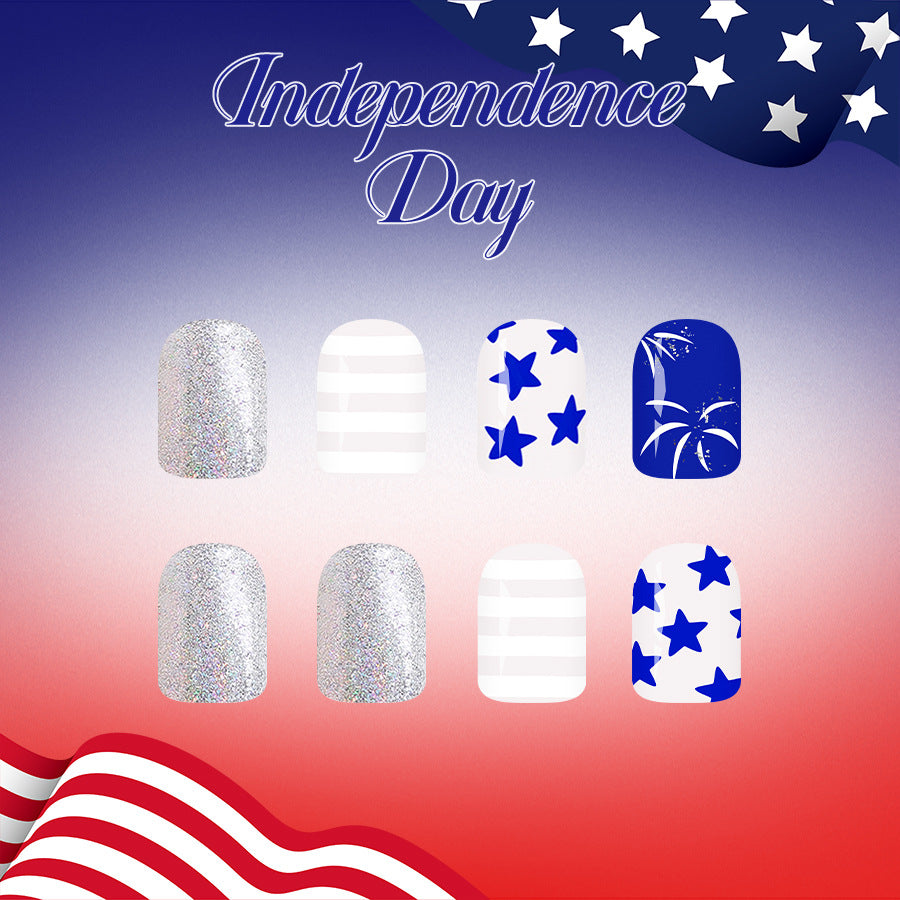 Patriotic Medium Square Blue and White Starry Nail Set