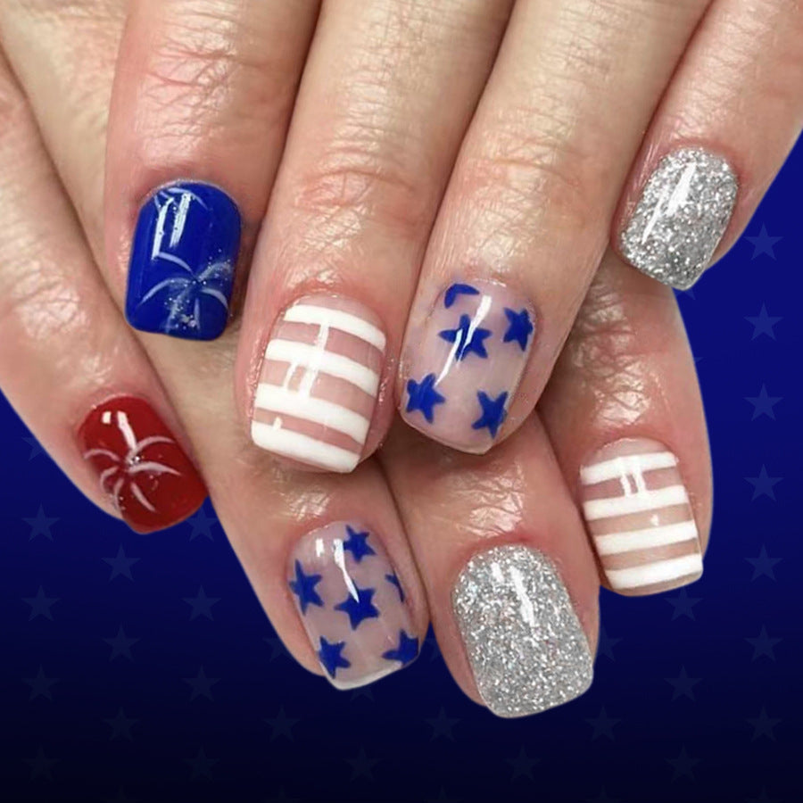 Patriotic Celebration Medium Square Red and Blue Starry Nail Press Set