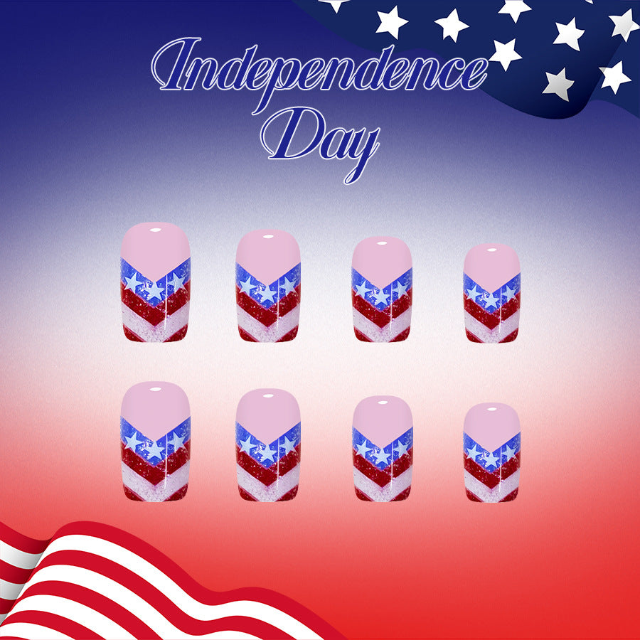 Independence Day Medium Square Red White and Blue Glitter Nail Set
