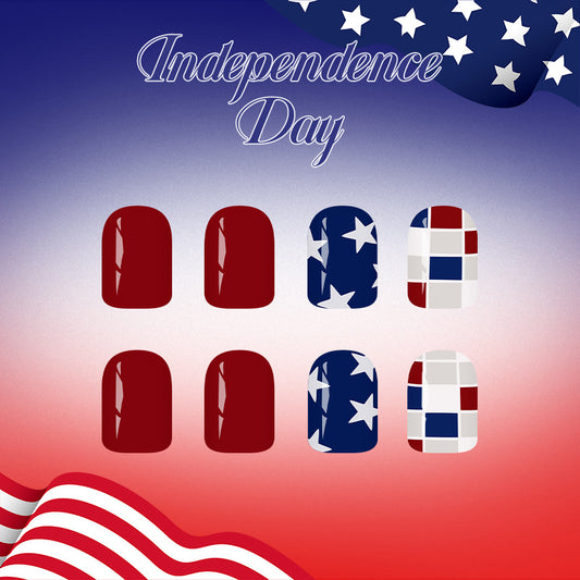 Independence Day Short Square Red White and Blue Themed Press on Nail Set