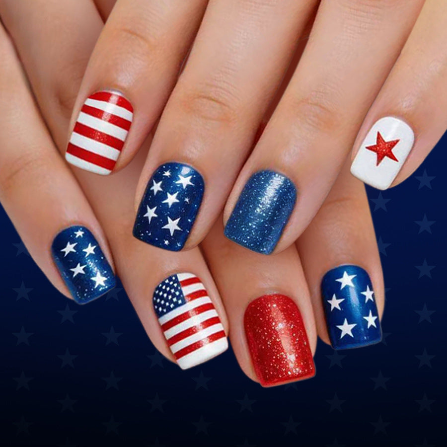 Patriotic Short Square Glitter Press On Nail Set
