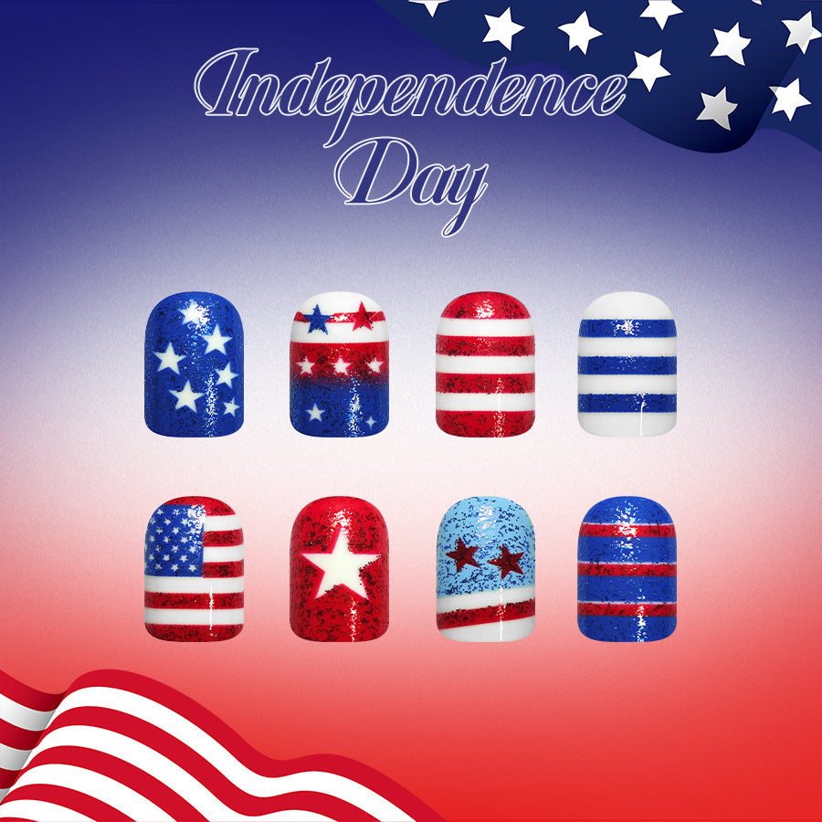 Independence Day Celebration Medium Square Red and Blue Sparkling Artistry Nail Set