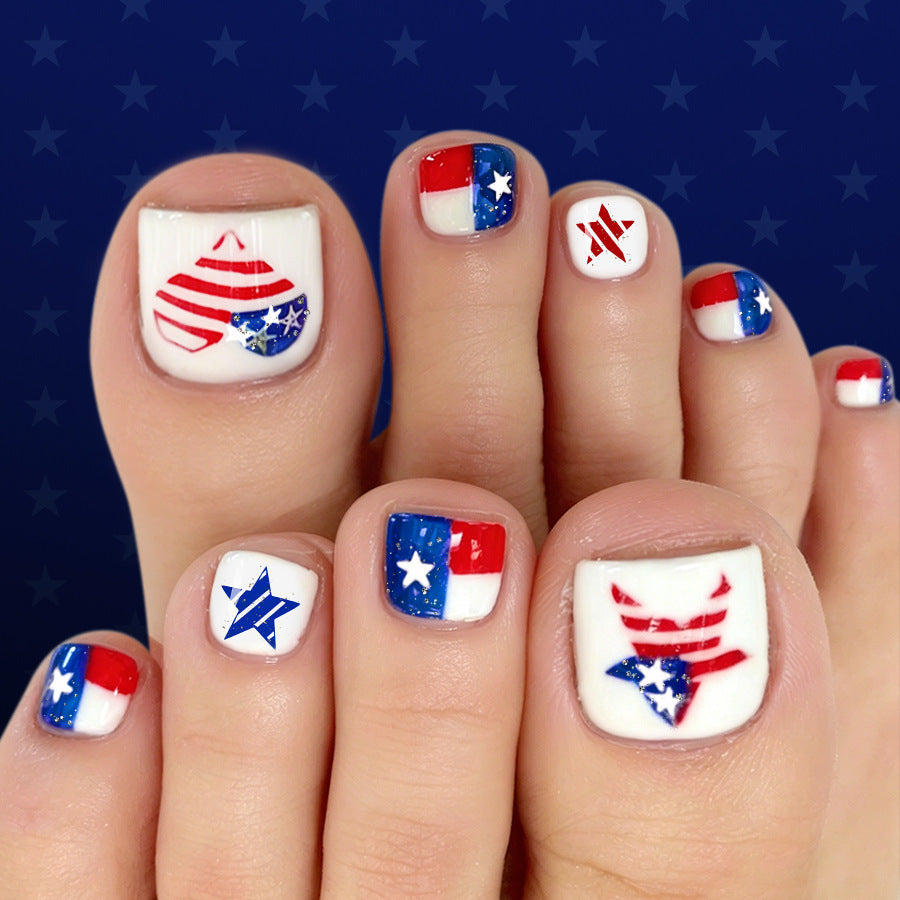 Patriotic Celebration Short Square Red White and Blue Press On Toenail Set
