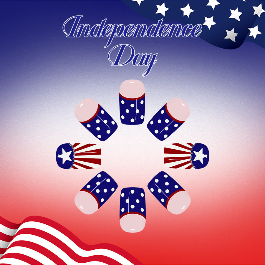 Independence Day Celebration Short Square Red White and Blue Polka Dot Nail Set