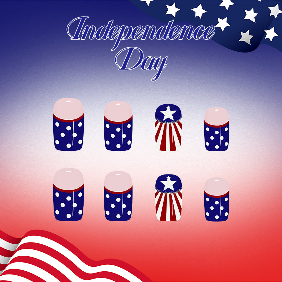 Stars and Stripes Short Square Red White and Blue Polka Dot Press On Nail Set
