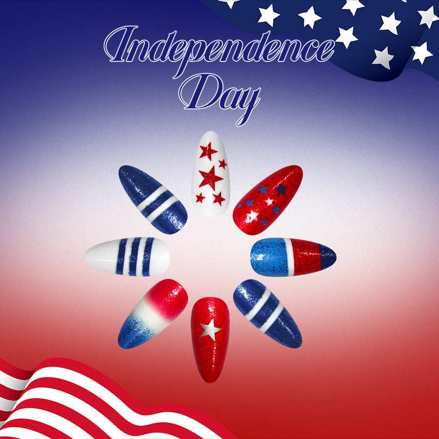 Independence Day Celebration Medium Almond Red White and Blue Sparkle Nail Set