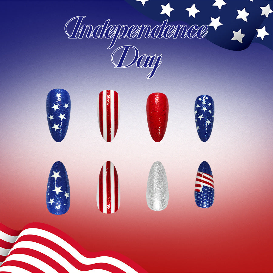 Independence Day Celebration Medium Almond Red White and Blue Glitter Nail Set