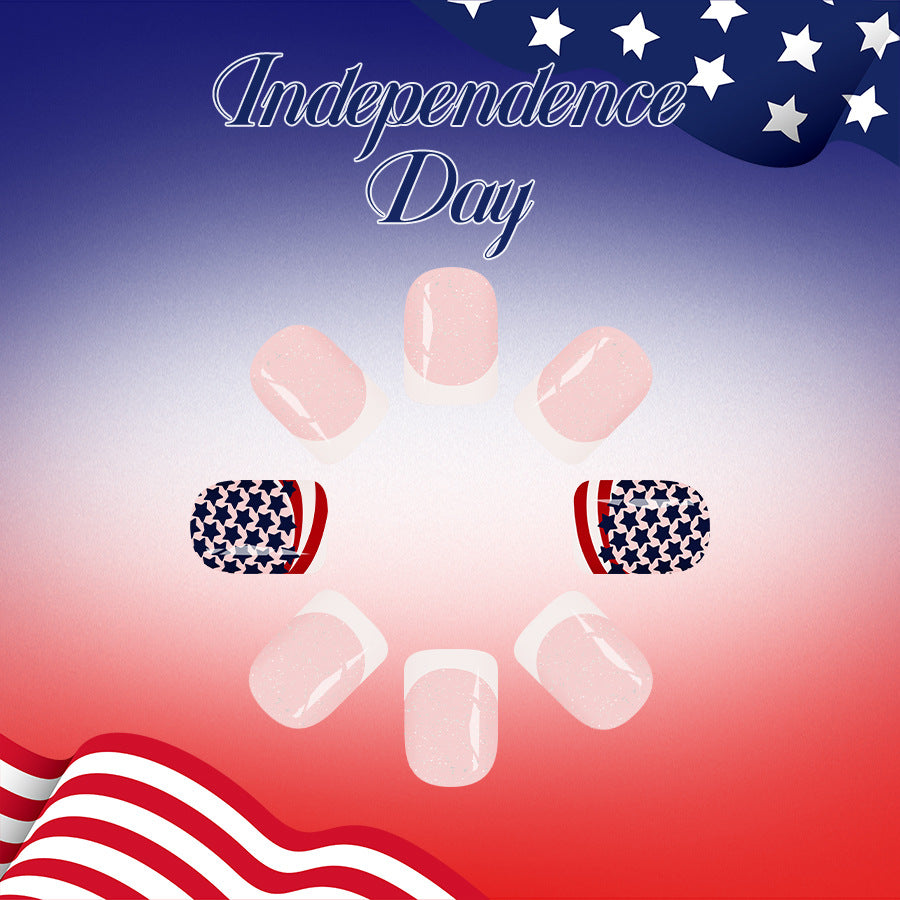 Patriotic Spirit Medium Square Red White and Blue Design Press On Nail Set