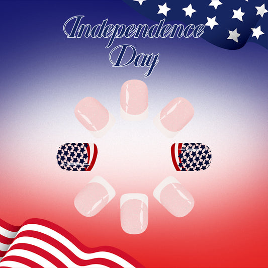 Patriotic Spirit Medium Square Red White and Blue Design Press On Nail Set
