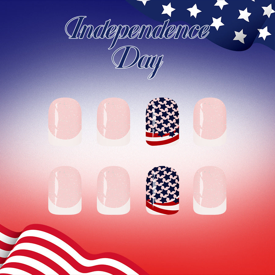 Patriotic Short Square Glitter Press On Nail Set