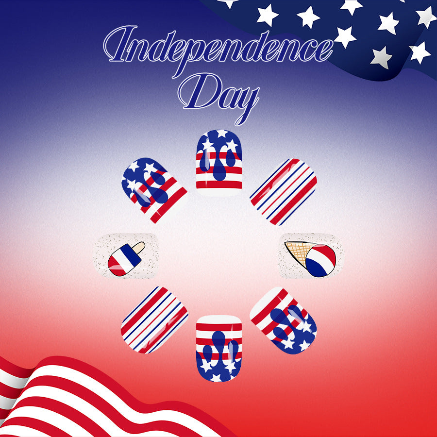 Independence Day Medium Square Red White and Blue Press On Nail Set with Fun Summer Designs
