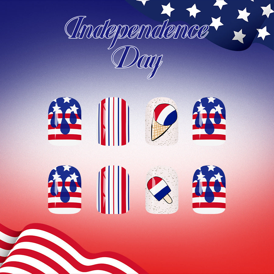 Independence Day Medium Square Red White and Blue Stars and Stripes Press On Nail Set