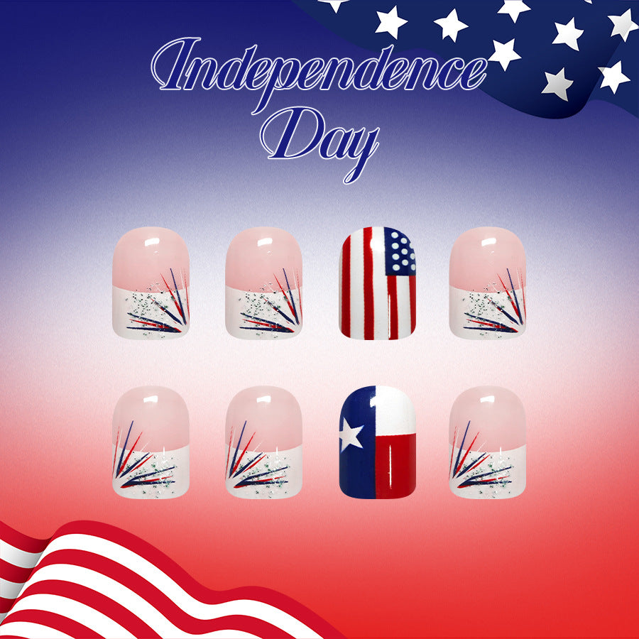 Independence Day Celebration Medium Square Red White and Blue Fireworks Nail Press Set