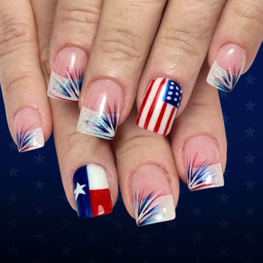 Patriotic Short Square Red White and Blue Gradient Nail Set