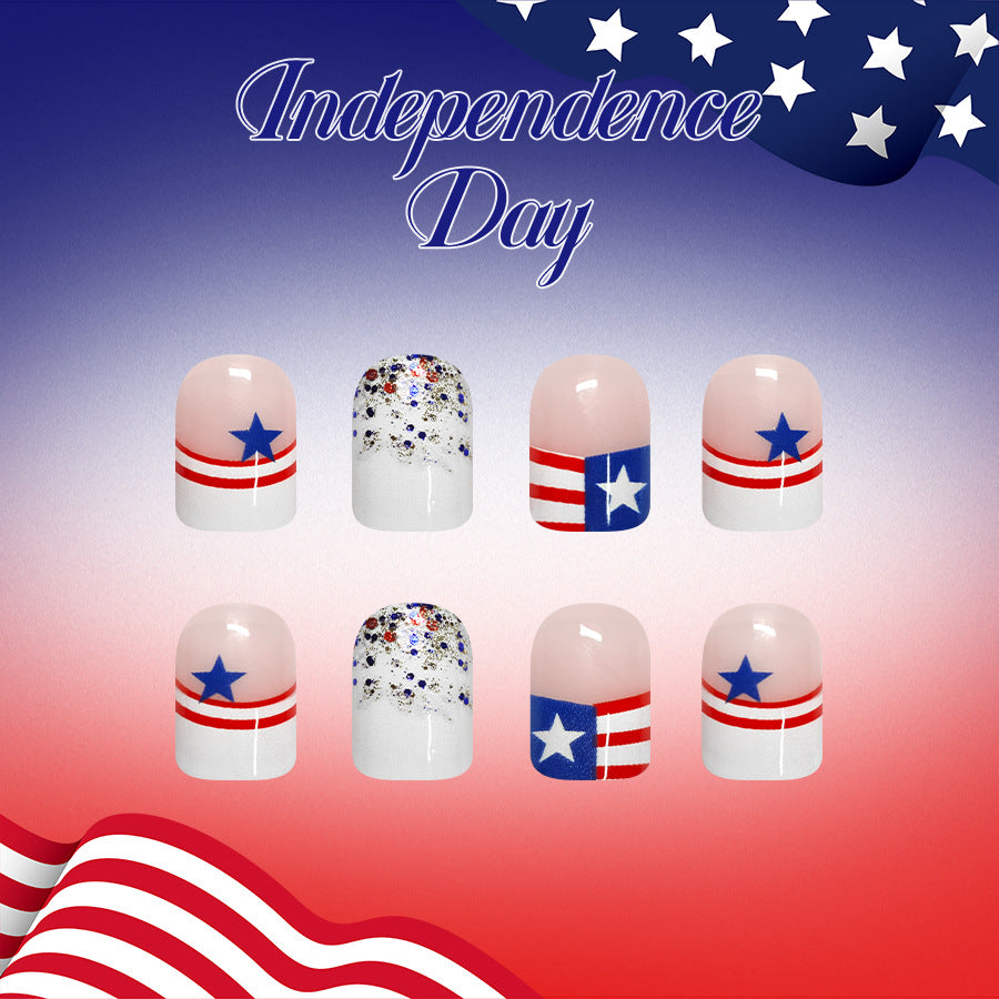 Independence Day Medium Square Red White and Blue Star Press On Nail Set