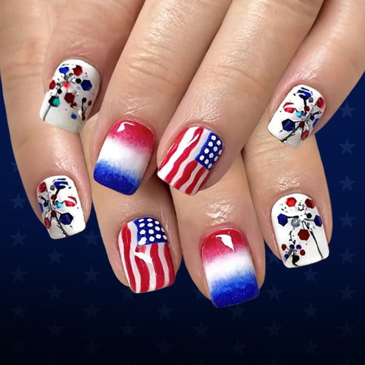 Patriotic Medium Square Red White and Blue Gradient Nail Set