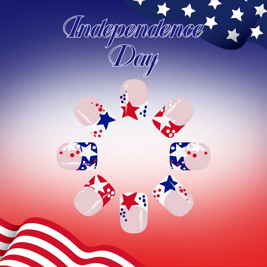 Red, White, and Blue Short Square Press On Nail Set with Star Design