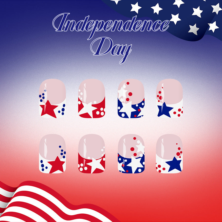 Independence Day Celebration Short Square Red White and Blue Star Design Press on Nail Set
