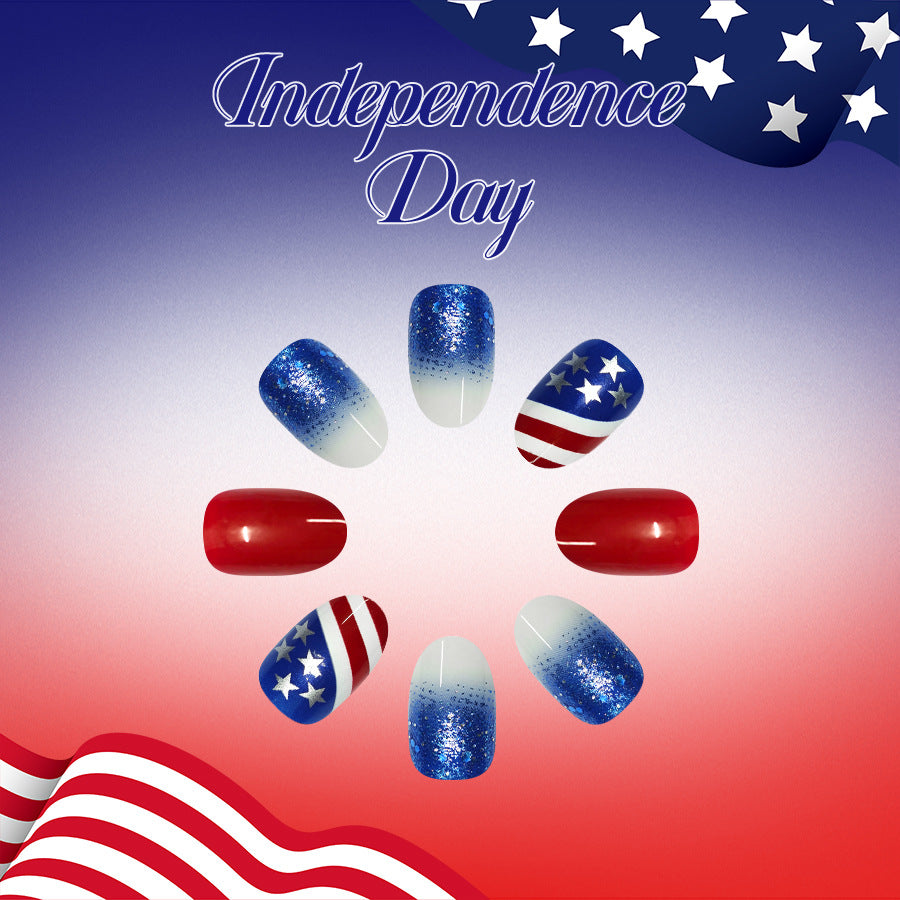 Independence Day Short Oval Red and Blue Sparkle Nail Press Set
