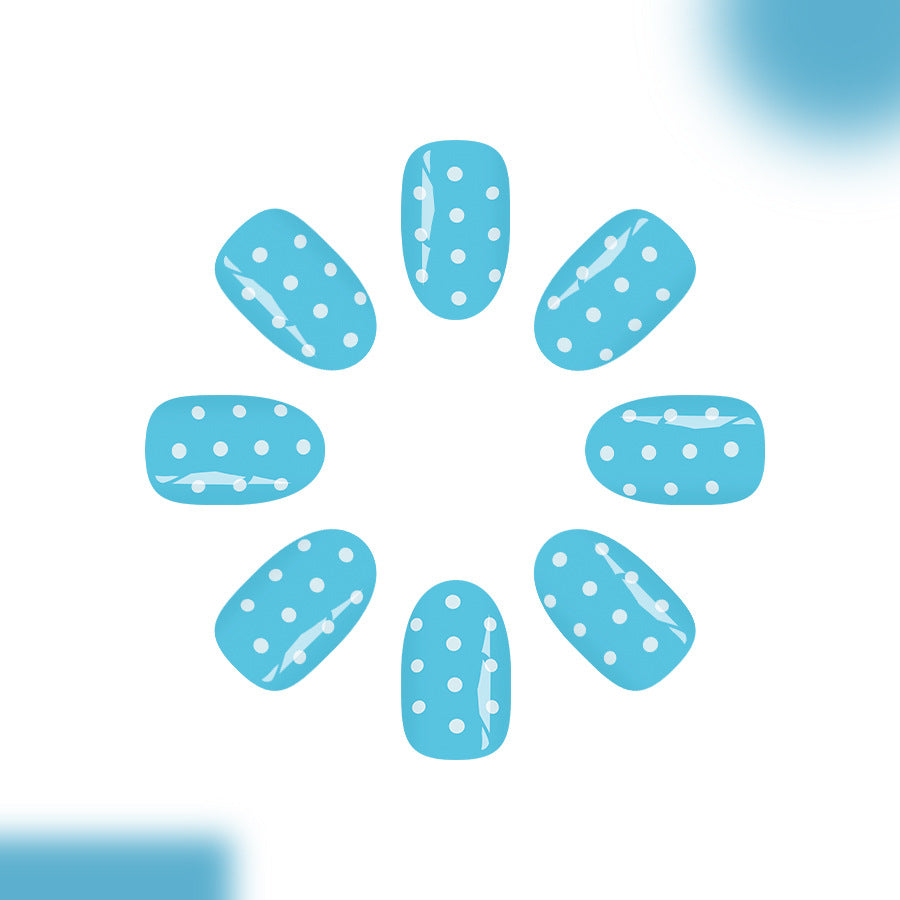 Aquatic Dream Short Round Sky Blue with Playful Polka Dots Press On Nail Set