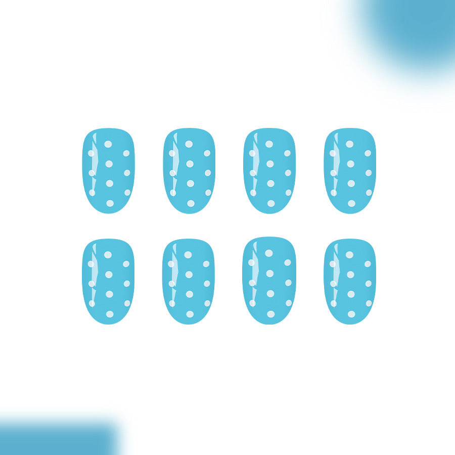 Charming Summer Vibes Medium Round Sky Blue Nails with Whimsical White Dots