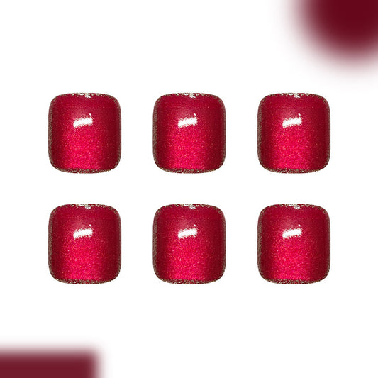 Vibrant Glamour Short Square Shimmering Ruby Press-On Toenail Set