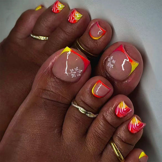 Vibrant Summer Short Square Pink and Yellow Ombre Press on NToenail Set