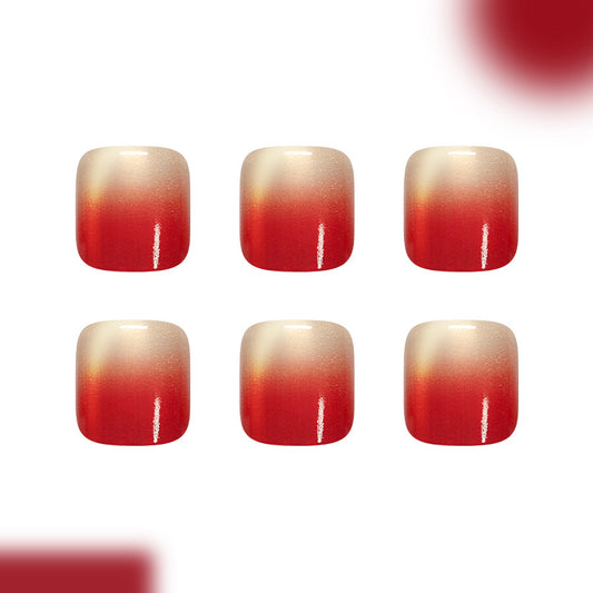 Autumn Elegance Medium Square Red Ombre Press On Toenail Set