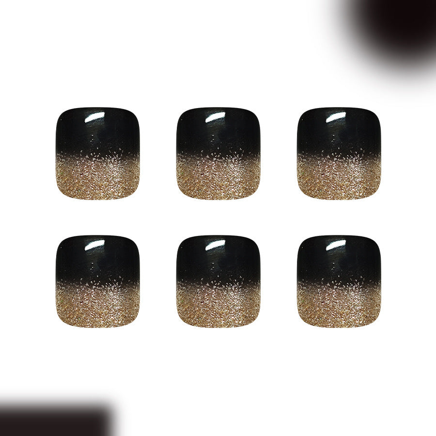 Glamorous Twilight Short Square Black and Gold Ombre Press On Toenail Set