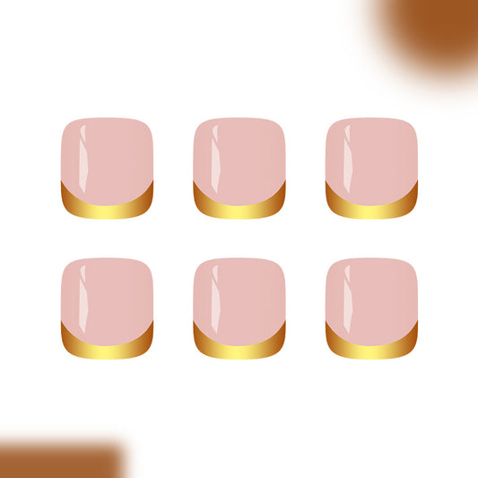 Glamorous Elegance Short Square Blush Pink with Golden Accent Press on Toenail Set